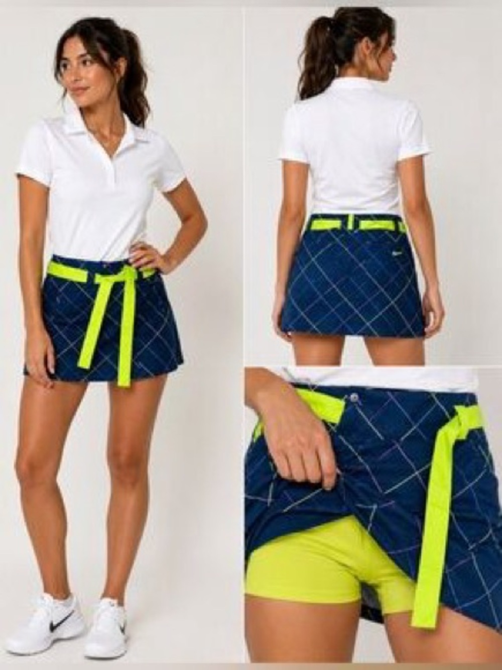 Nike Dryfit Navy Plaid Golf Skort, convertible to shorts also reversible skirt.